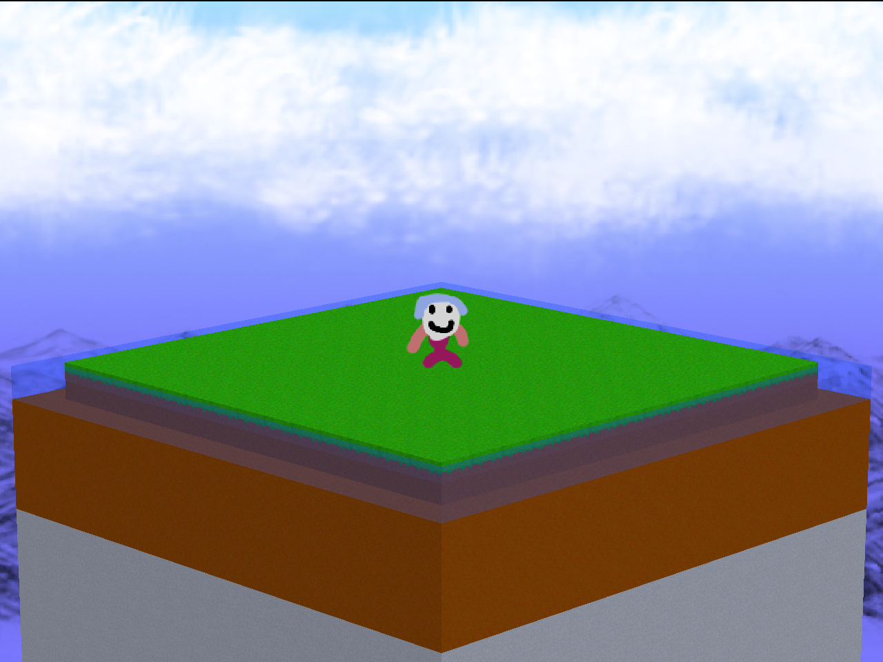 The player stands on a seemingly floating island in the sky.